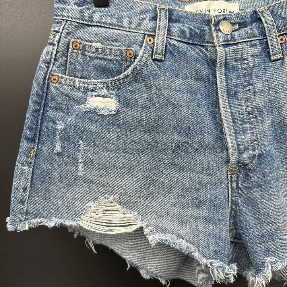 Denim Forum The Ex Boyfriend Distressed Organic Cotton Denim Short Size 24
